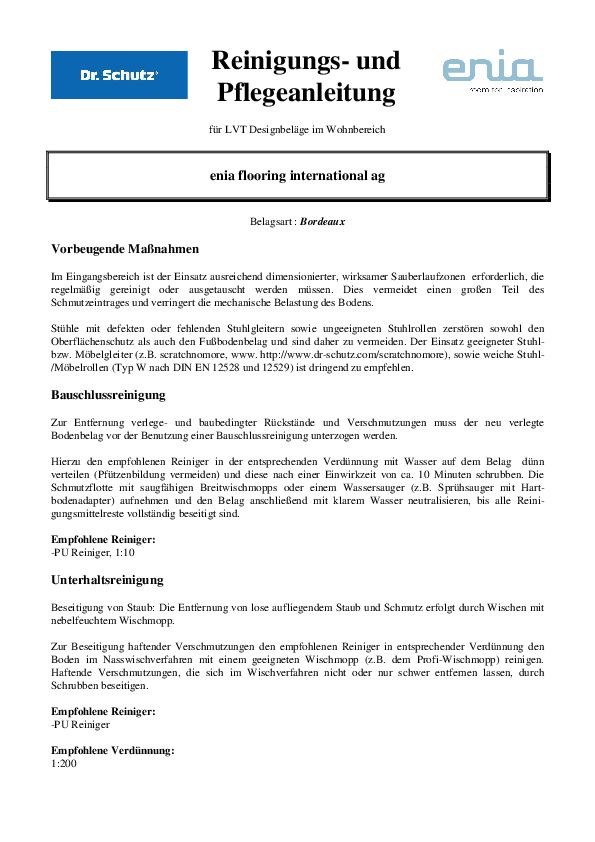 Pflegeanleitung Wohnbereich PDF